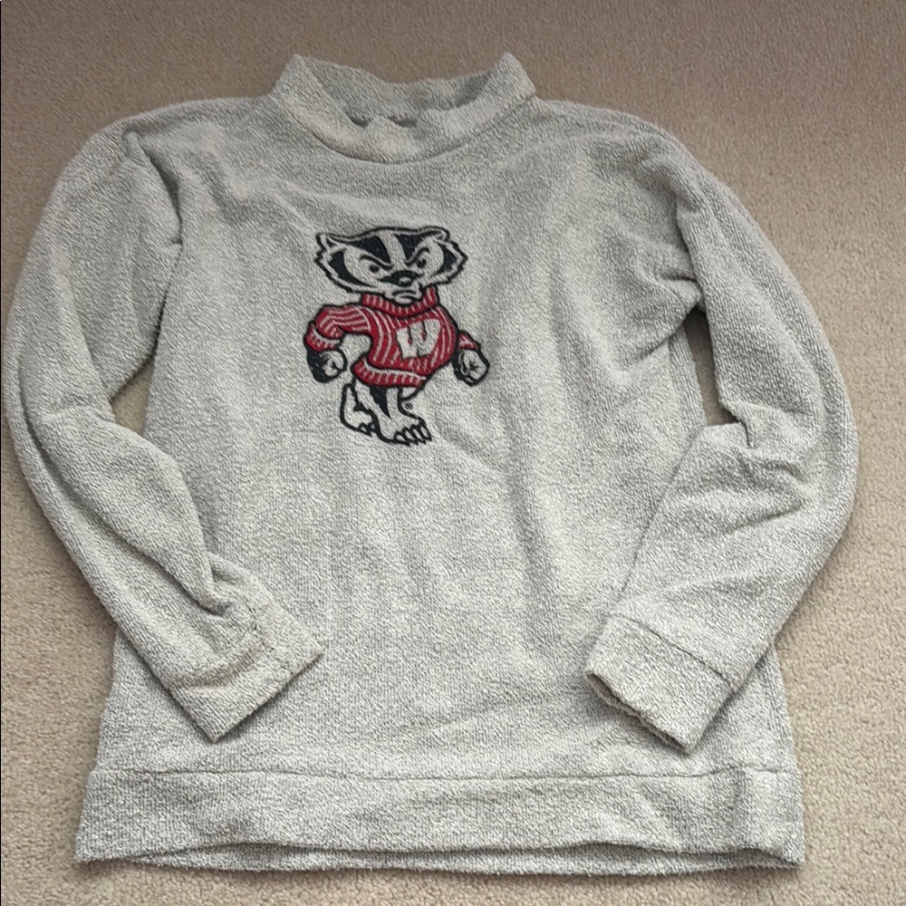 Gray Fleece University of Wisconsin Mockneck Pullover